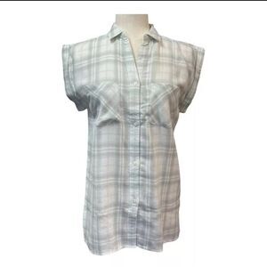 UNTUCKit Women’s Plaid Villefranche Button Down Short Sleeve Shirt Size 4 NWT